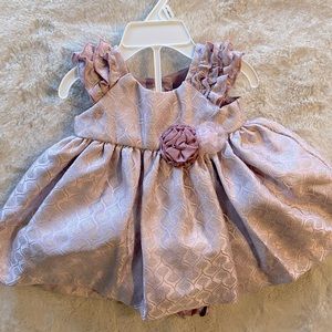 Luxe Laura Ashley 3/6 months lavender and metallic dress and diaper cover set